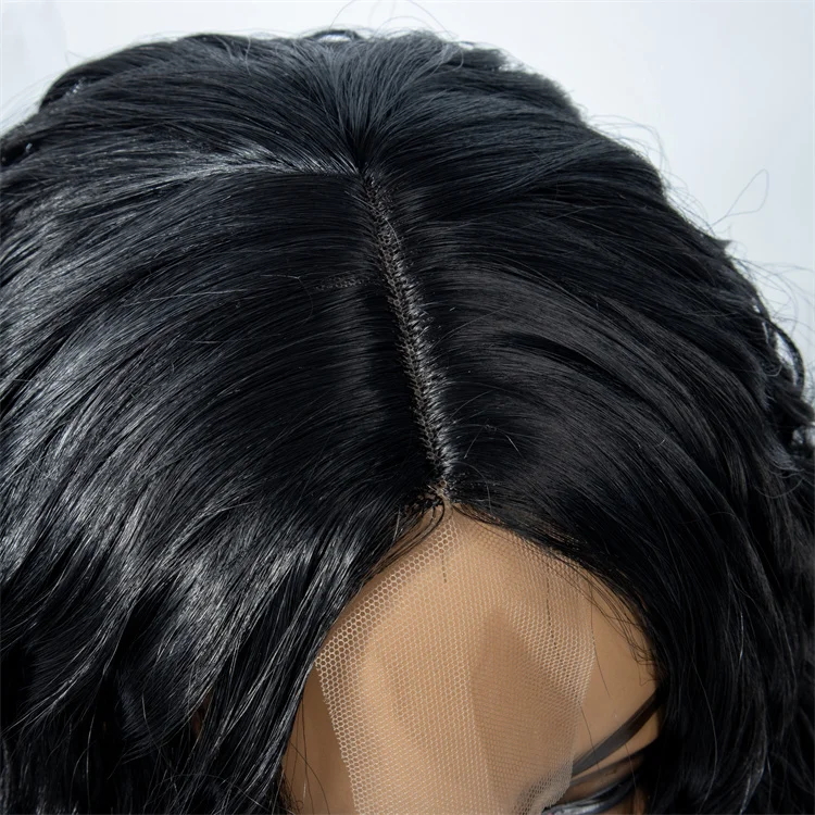 New Temperature Fiber long Curly Synthetic Wigs Natural Looking  Black water wave lace front wig for black Women