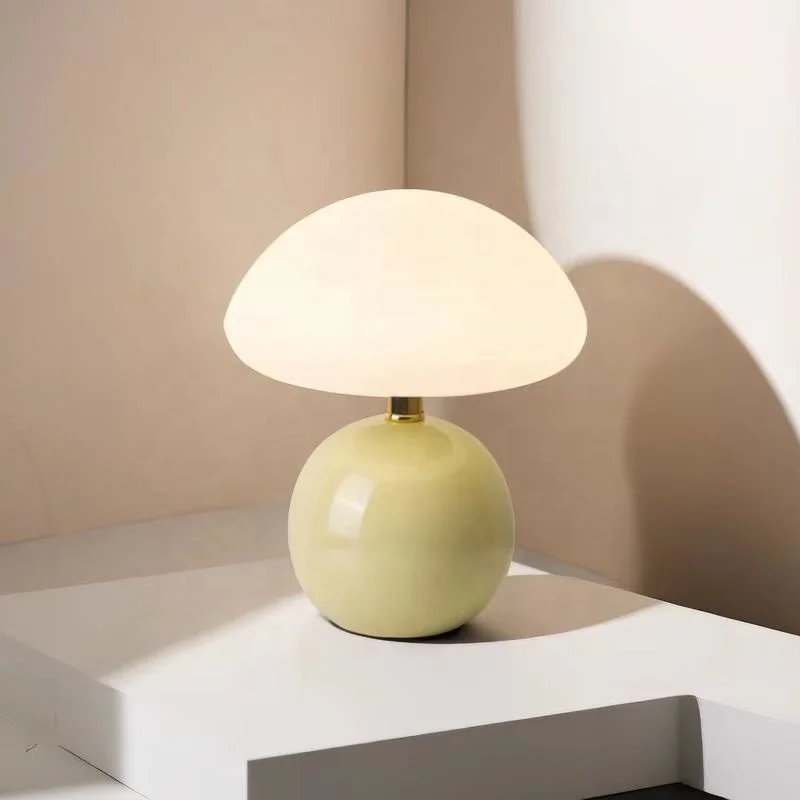 Kids Luxury Ceramic Mushroom Battery Led Night Light Rechargeable Table Lamps Cordless Desk Lights