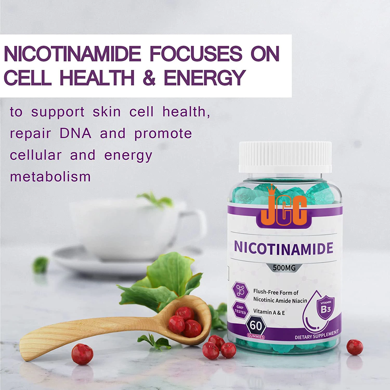 Nicotinamide Gummies Vitamin B3 Flush Free Nicotinic Amide Niacin for Healthy Aging Cellular Energy Metabolism Vegan