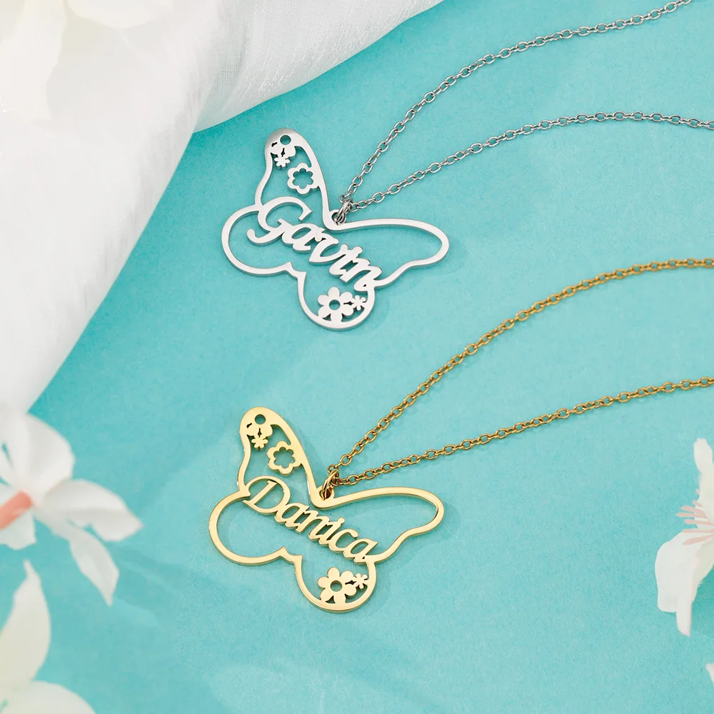 QiuHan Custom Hollow Butterfly  Flower Cute Necklace