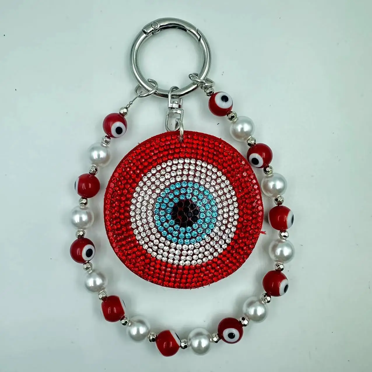 Fashion Lucky Crystal Blue Eye Keychain Evil Eye Water Diamond Phone Chain Imitation Pearl Phone Pendant Bracelet Jewelry