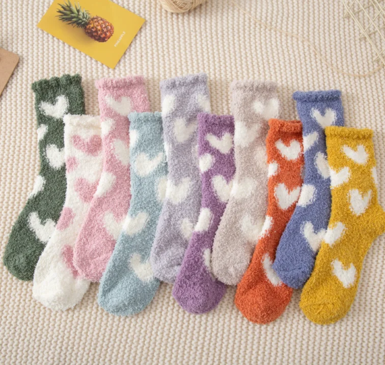 fluffy socks one size polyester custom logo animal cat paw winter ladies cosy crew fuzzy socks
