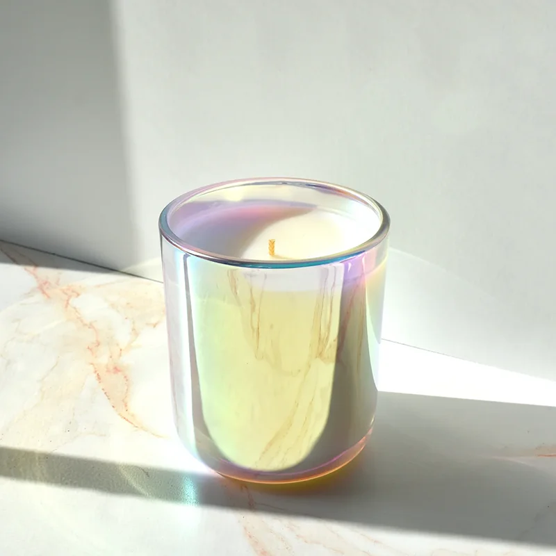 Best price 4oz 6oz 8oz 10oz luxury empty heat resistant luxury gift iridescent custom candle jar for christmas