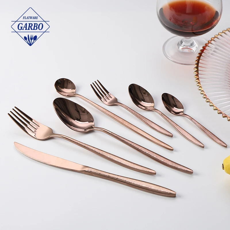 STOCK Copper stainless steel cutlery set rose gold flatware spoon and fork knife Factory