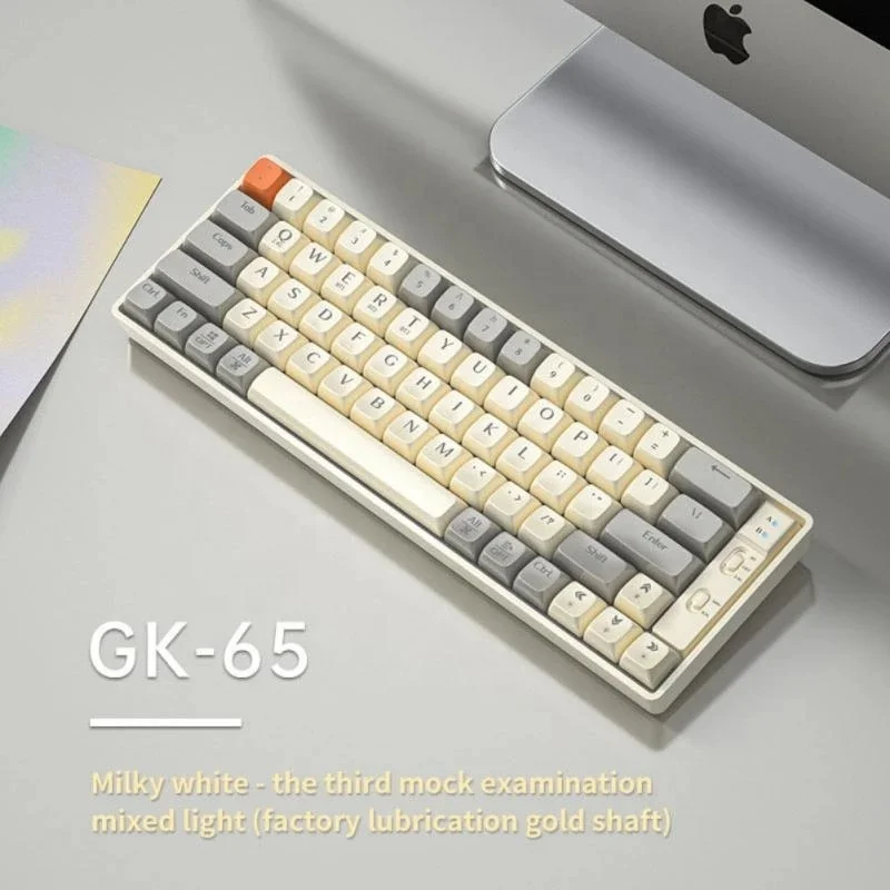 65 Keys 3 Mode BT Type-C 2.4G Adjustable Backlight Hot Swappable Ergonomic 60% Wireless Mechanical Keyboard