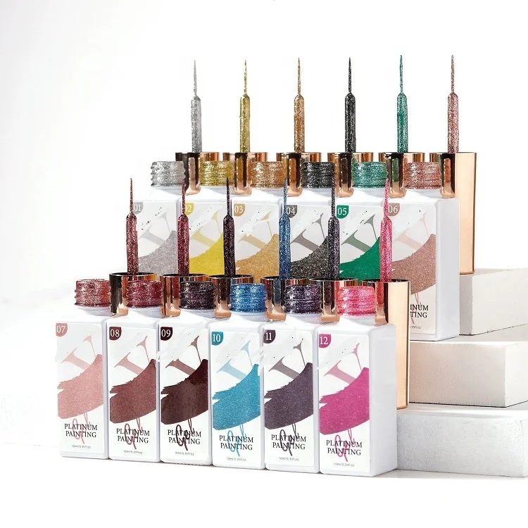 Metal Mirror Silver Platinum Diy Line Art Gel Nail Painting Wire Pulling Gel Liner Kit Hand Drawing Nail Polish Set for Salon