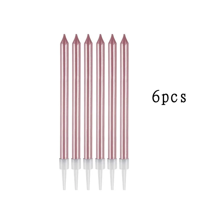 Luxury Metallic Long Thin 6pcs Cake Wedding Candles Rose Gold Birthday Candle