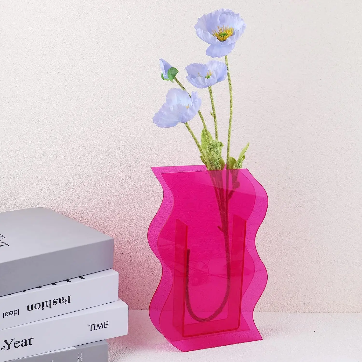 Acrylic Vase For Aesthetic Room Decoration Use Irregular Curved Wave Acrylic Decorative Vase Bedroom Living Room Table Pink Vase