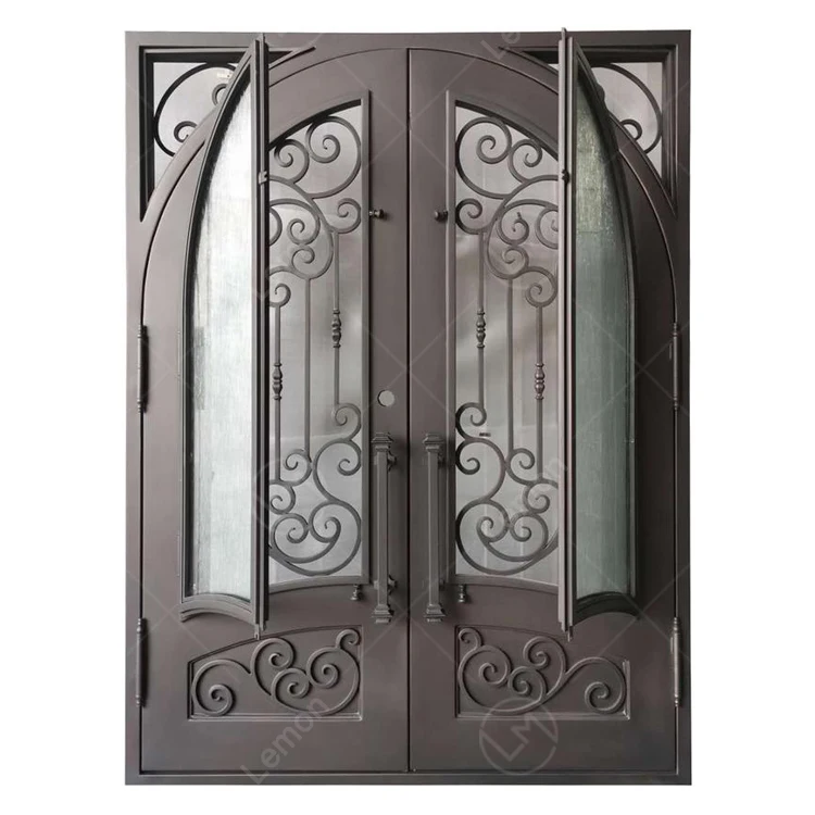Hot Sell Modern Interior Main Door Iron Front Design External Security Wrought Iron Front Entry Arched Doors For House