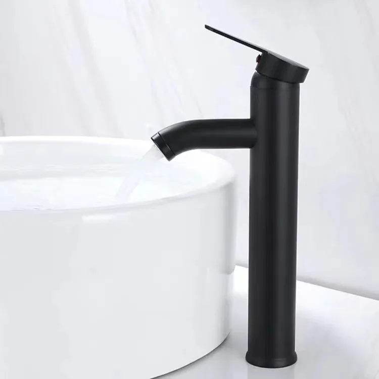 Modern Stainless Steel Deck Mounted Bathroom Vanities Black Tap Hot Cold Water Tall  Basin Faucet
