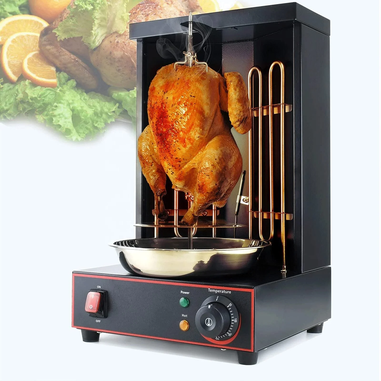 Electric Vertical Chicken Grill Machine Countertop BBQ Rotisserie Stainless Steel Body with 2 Burners