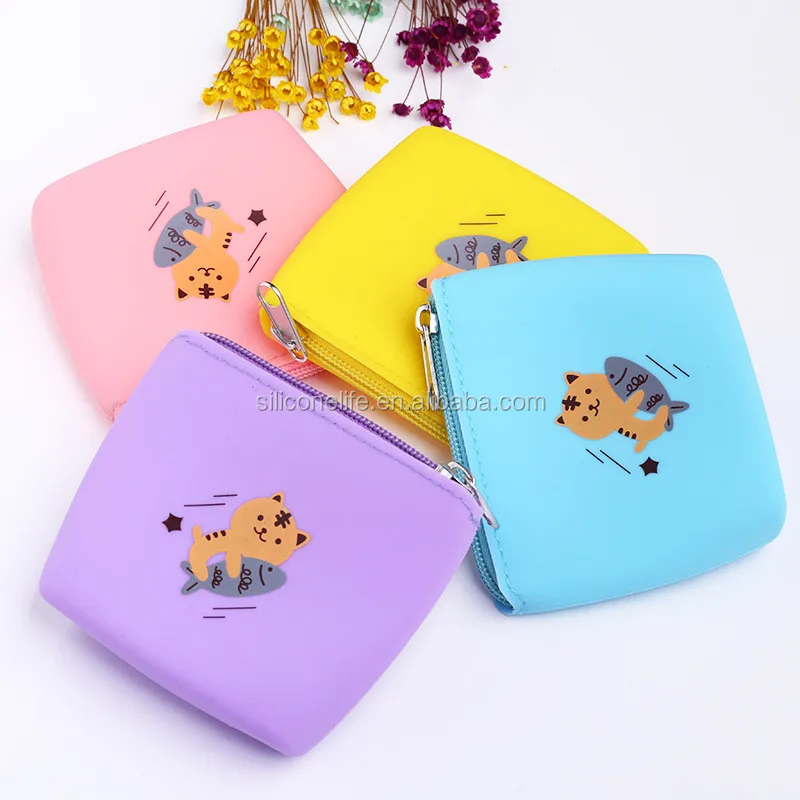 New Small Cute Cat Coin Purse Bag With Zipper Kids Cartoon Silicone Kawaii Bag Coin Pouch Children Purse Holder Kids Coin Wallet