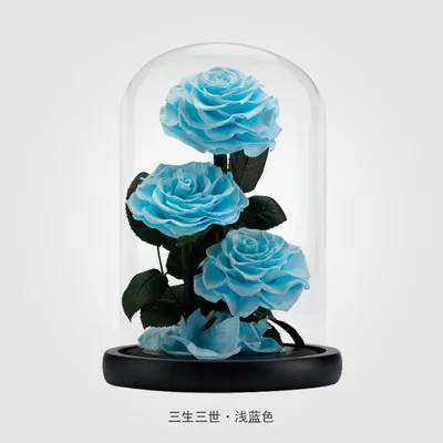 Wholesale Handmade Preserved Flowers Three Huge Eternal Forever Roses In Glass Dome Romantic Gift Set For Mother Wife Girl
