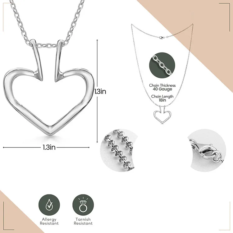 G2635 Wholesale Collier En Acier Inoxydable Stainless Steel Magic Keeper Open Heart Shaped Pendant Ring Holder Necklaces Jewelry