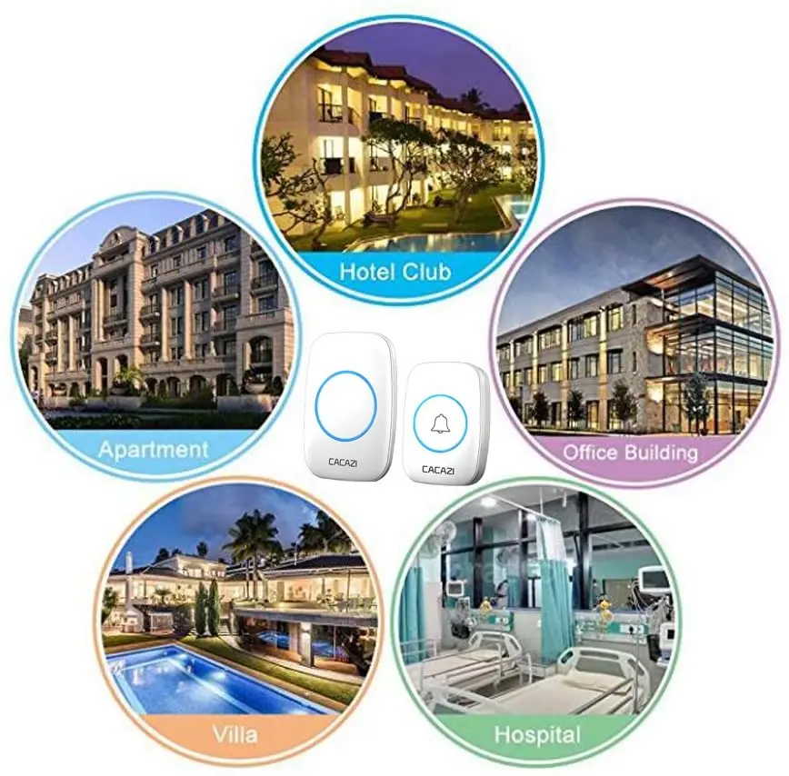 CACAZI A10 wireless smart home dingdong door bell kit wireless doorbell 2 transmitter 1 receiver doorbell