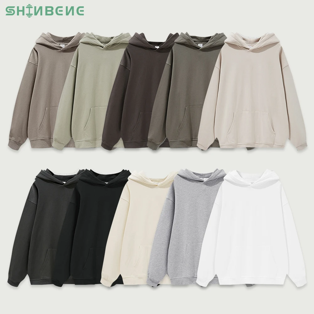SHINBENE 440GSM Earth Tones French Terry Essentials Hoodie Unisex Anti Shrink Blank Cotton Sweatshirts Tops