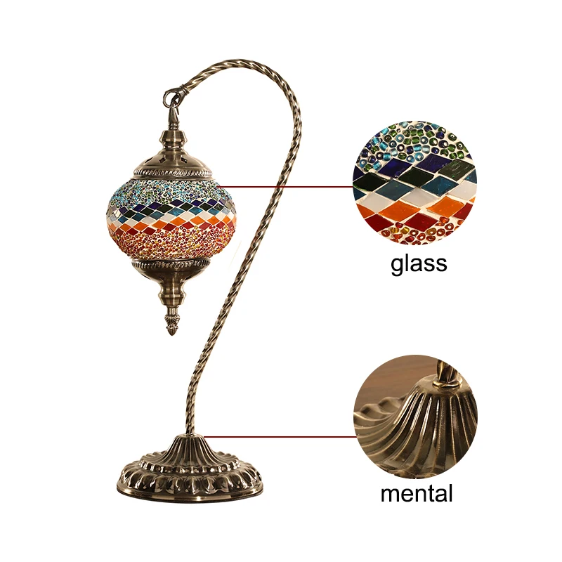 Marrakech Hot Sale Romantic Decoration Handmade  Swan Neck Glass Turkish  Mosaic Table Lamp