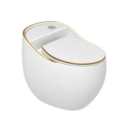 Оптовая продажа, роскошный черный унитаз в форме яйца для отеля, сплошной керамический цветной унитаз с золотой линией