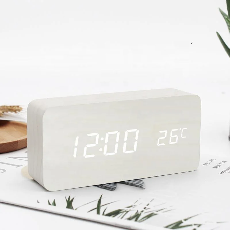 LED digital alarm clock with indoor temperature and humidity digital wood table clock wooden desk alarm clock despertador reloj
