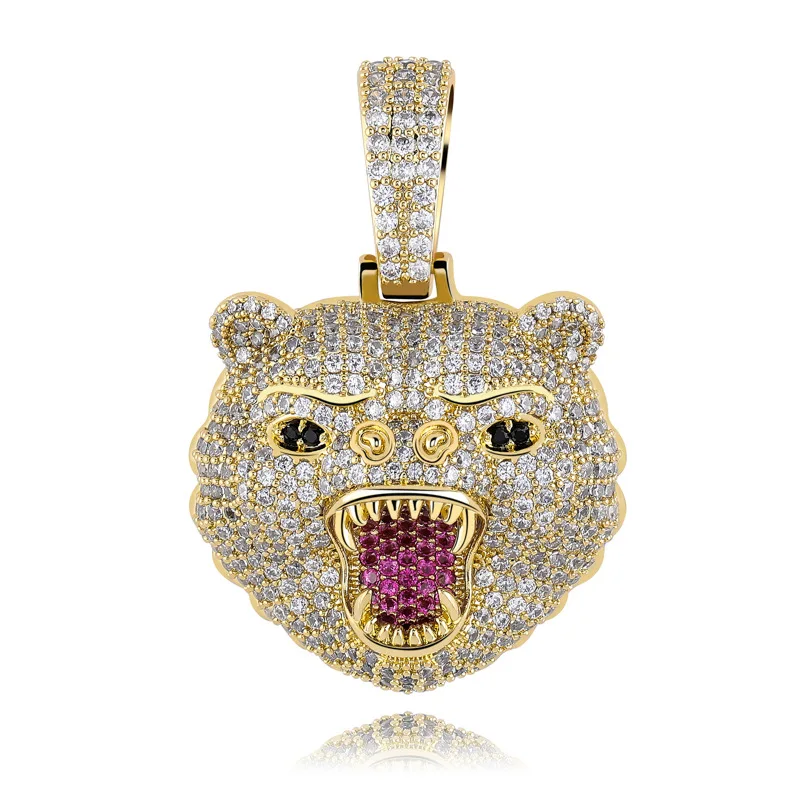 18K Gold Plated Bling Bling Full Iced Out Hip Hop Bear Pendant For Men