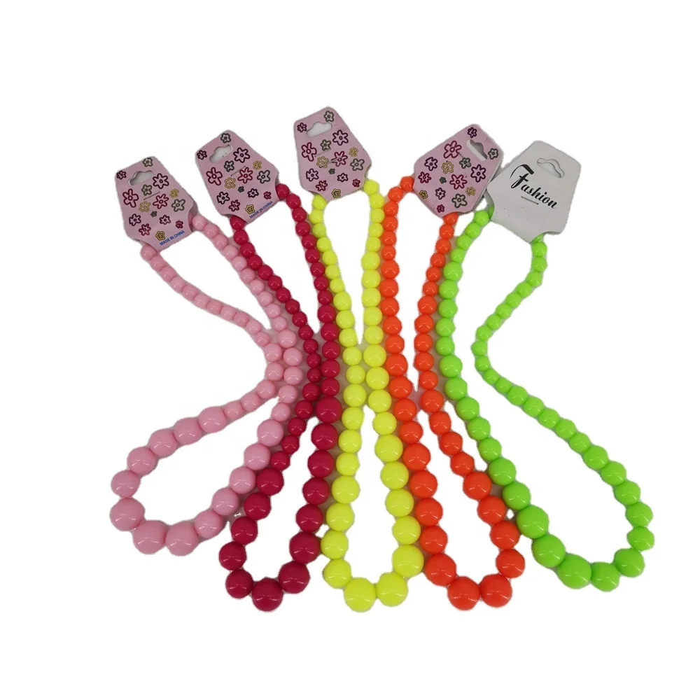 Plastic pearls necklace neon color party accessory neck wear beads necklace