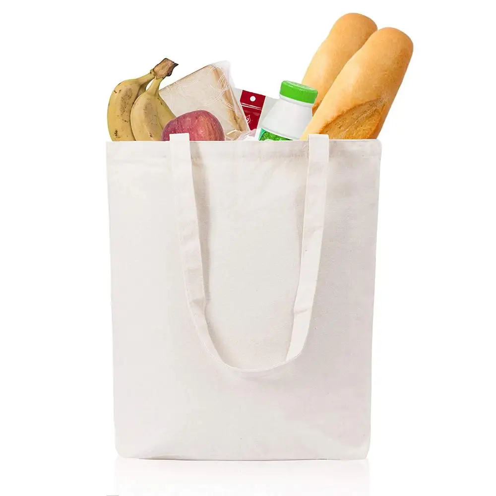 large plain blank white custom cotton fabric canvas shopping tote bag reusable