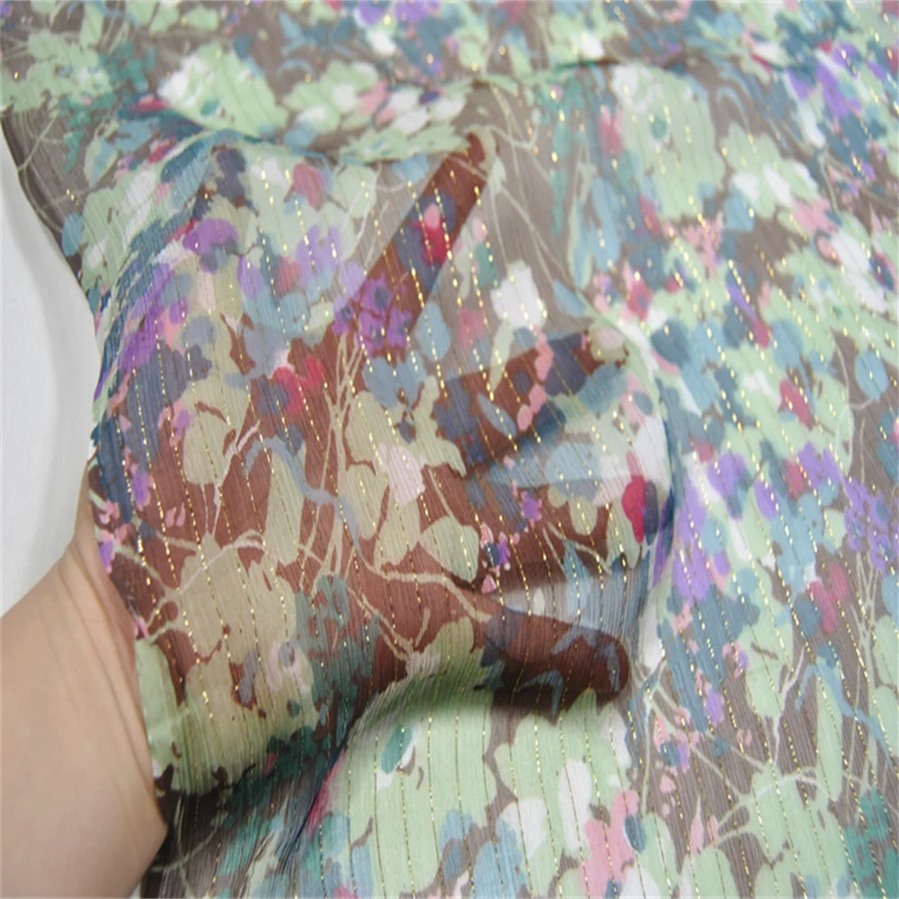 Great Material Soft Feeling Elegant Style Nice Small Floral Design Silk Metallic Fabric for Women Shirt Veil