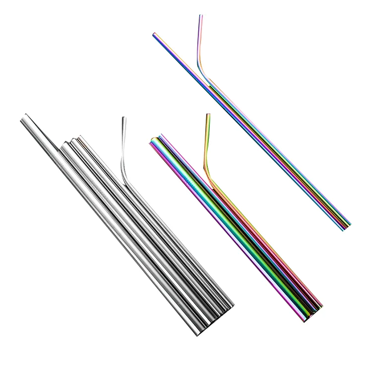 Hot Sale Stainless Steel 304 Milk Tea Beverage Straws Portable Stainless Steel Straws Set Customization