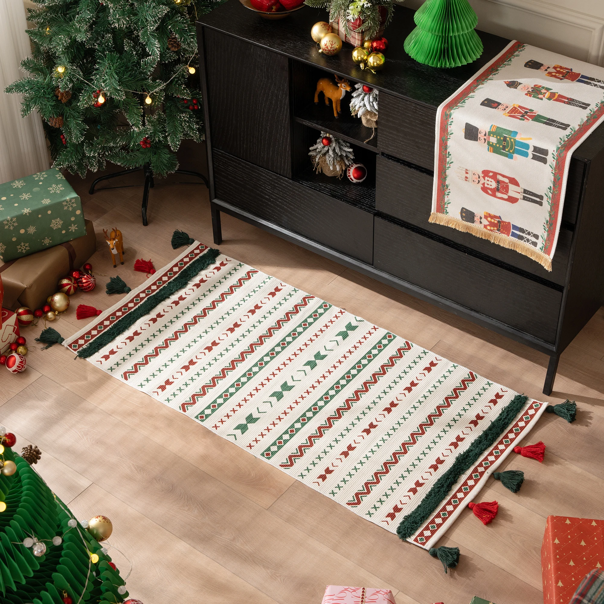 Christmas Decor Yarn-dyed Jacquard Area Rug Christmas Rug Reversible Used Welcome Mat Washable Carpet for Living Room Bedroom