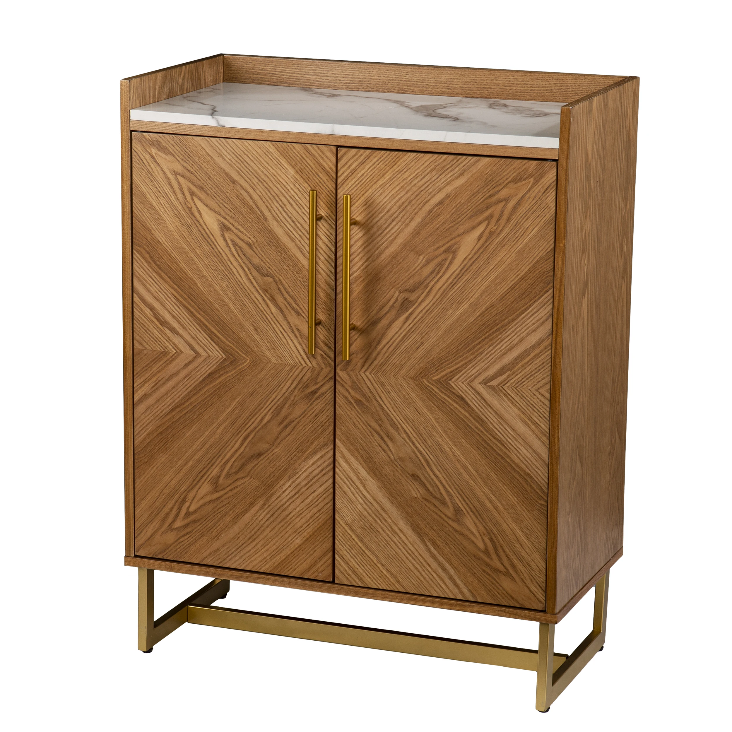 Functional  Contemporary Anywhere Small Wooden Bar Cabinet With Marble Paper Top Iron Legs