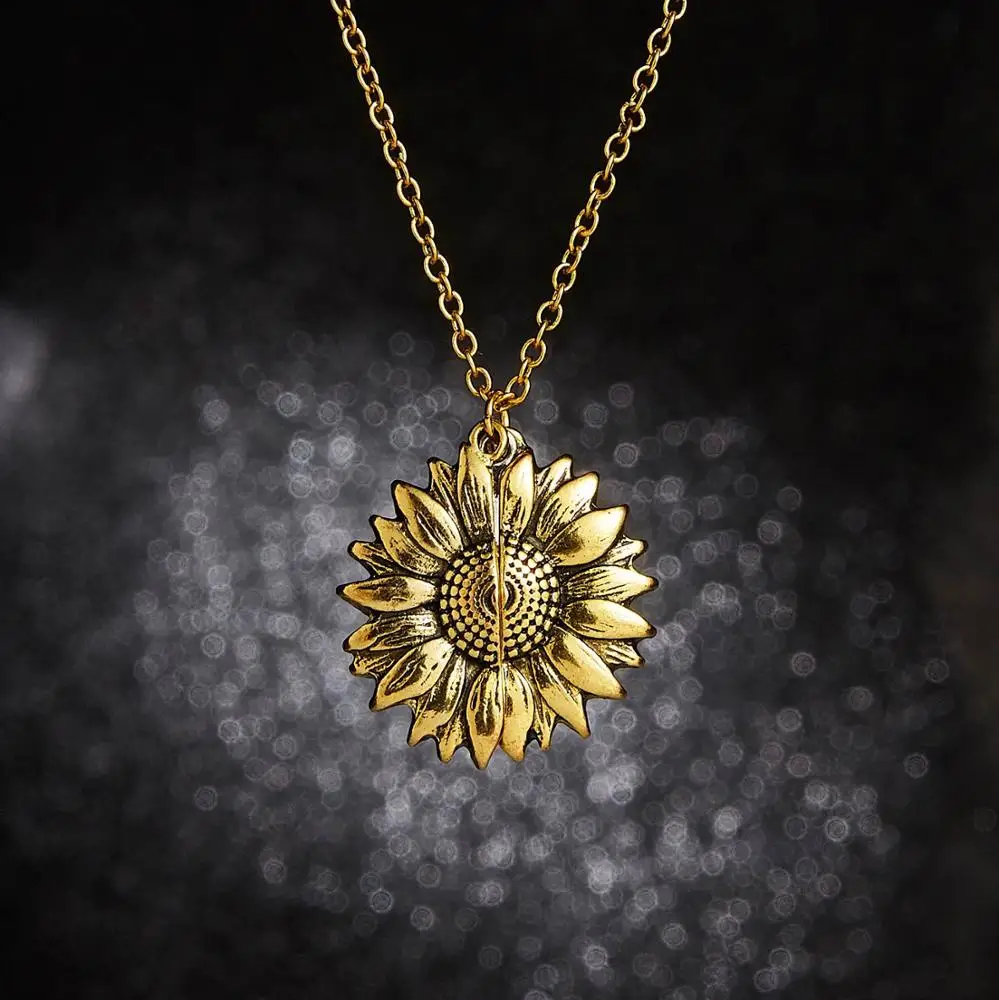 Yiwu Welwish Wholesale Women Metal  Engraved Gift Sunflower Expandable Necklace For Beloved