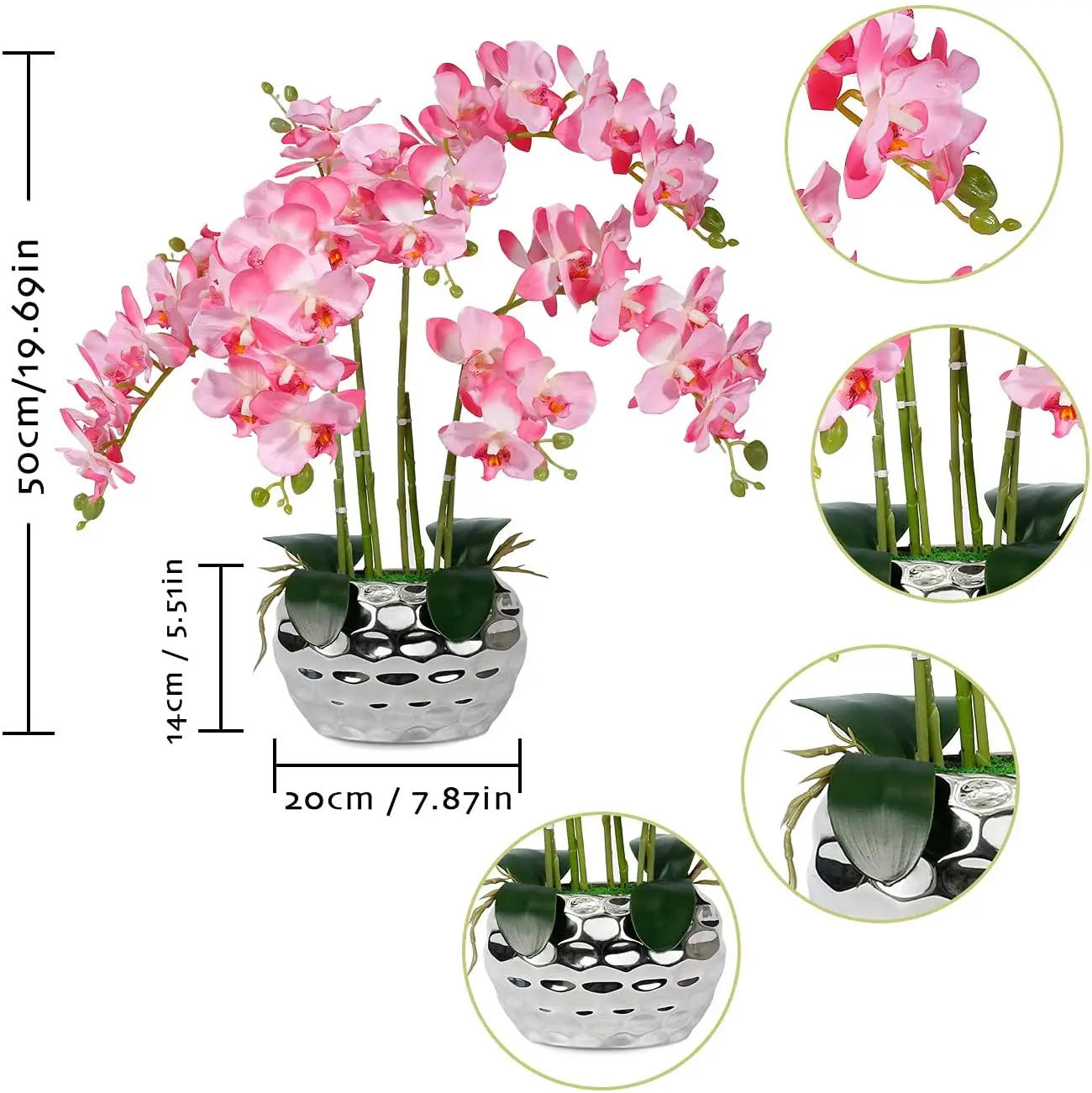 Artificial Orchid in silver Vase White Faux Orchid Plant in Gold Pot  Flower Arrangement White Flowers