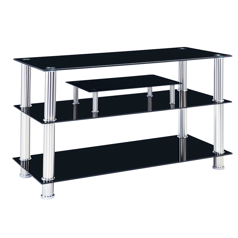 Cheap Living Room Furniture Black TV stand Tempered Glass Stainless Steel Legs