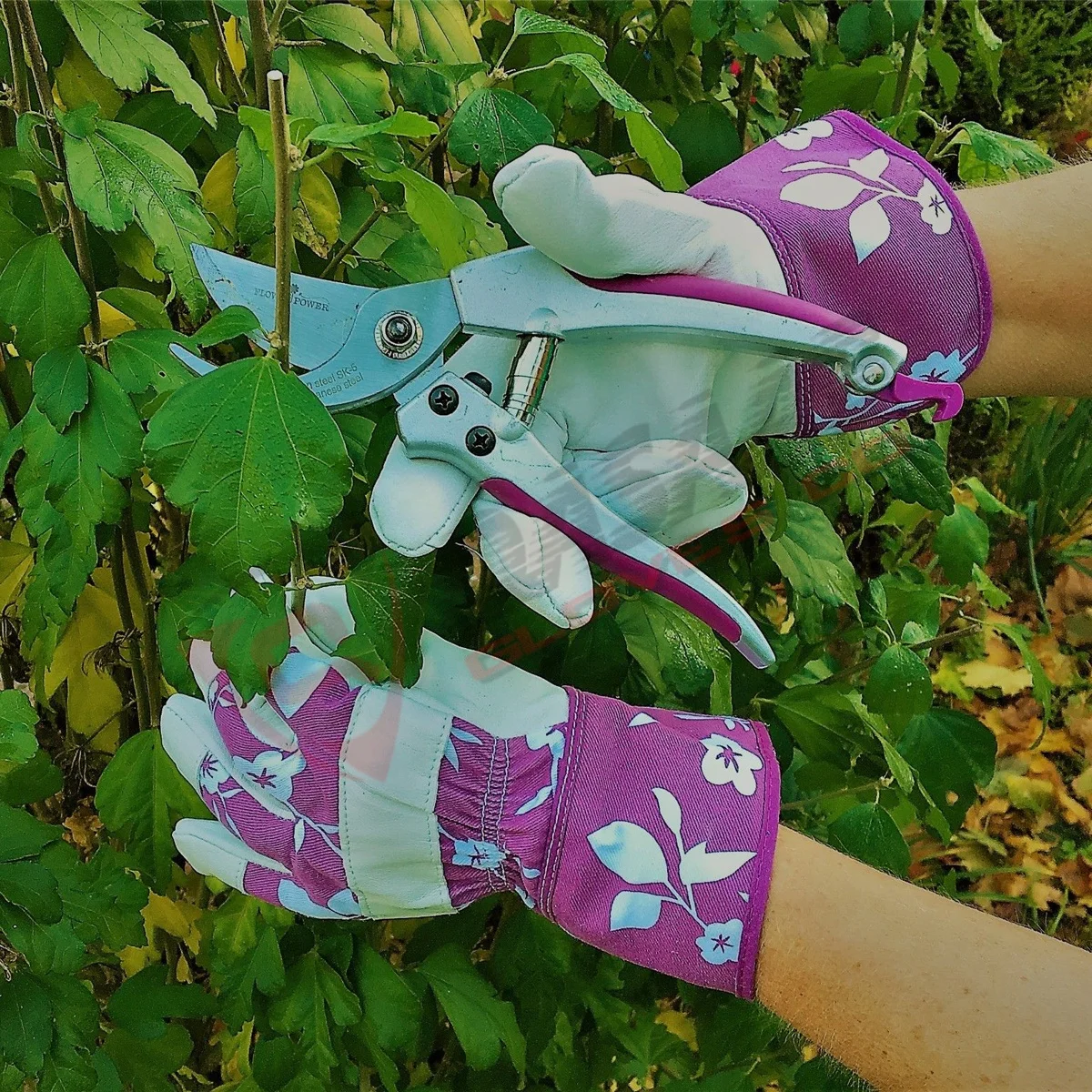 Ladies Leather Floral-Gardening Touchscreen Flower Printings Riggers Safety Gardening Gloves