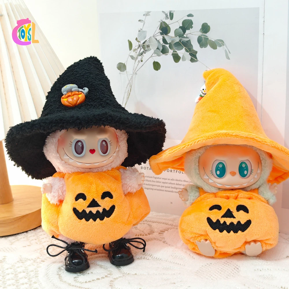 Cute Dress Labubu Halloween Pumpkin Clothes Cosplay Toy Kawaii Doll The Monster Macaron Outfit Suit 17cm Pendant Labubu Clothing
