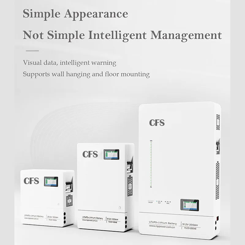 CFS 24v 25.6V 51.2 V lifepo4 cell 100AH Lithium iron phosphate floor wall mounted indoor and outdoor batteries