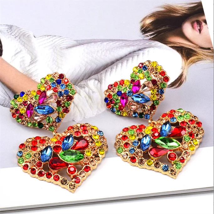 Brave Light New Design Colorful Crystal Heart Metal Dangle Drop Earrings High-quality Classic Hot Jewelry Accessories For Women
