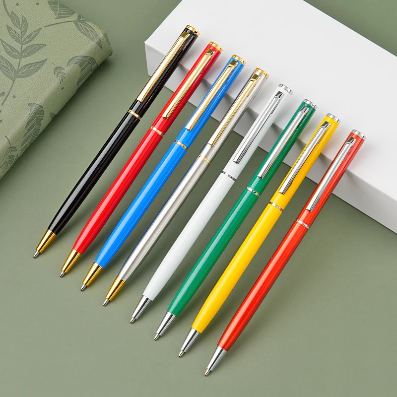 Promotion Cheap Custom Logo New Thin Ball Point Metal Pens Slim Twist Metal Ballpoint Pen With Gold Silver Clip