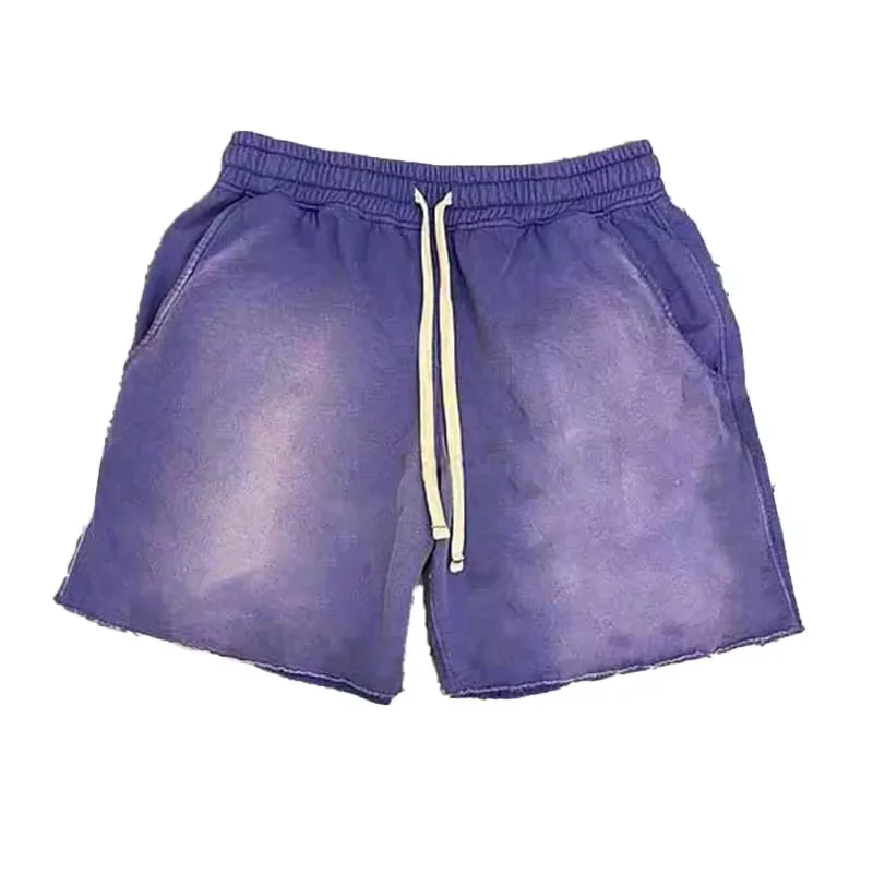 Vintage Sun Faded Streetwear Oversized Shorts Unisex French Terry Cotton Acid Wash Distressed Shorts