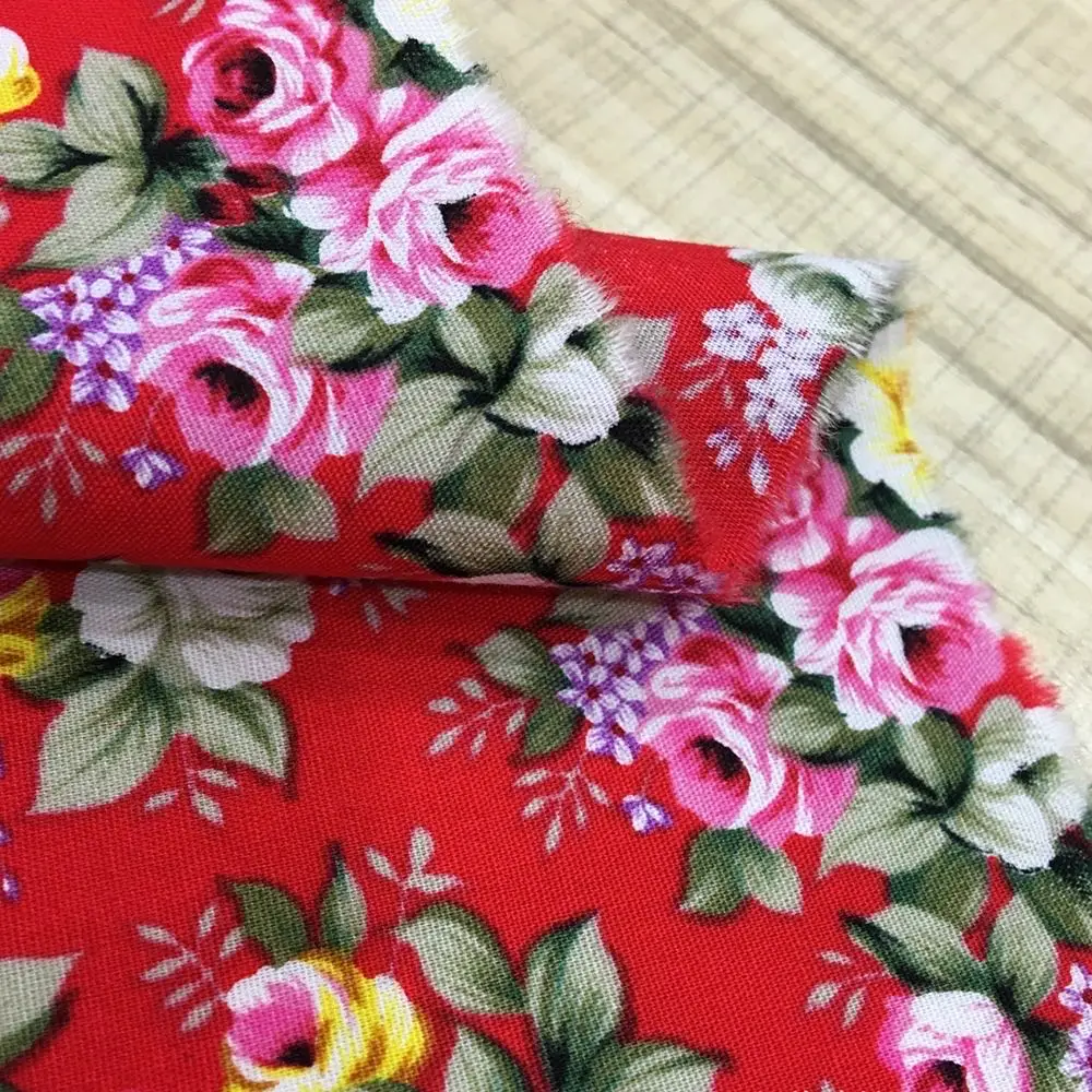 beauty roses floral printed fabric for baby girls dress skirts woven home textile fabric 100% cotton prints poplin fabric