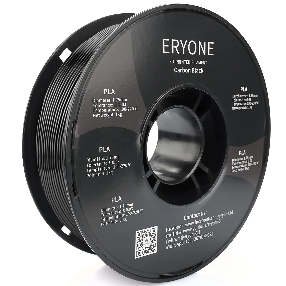 Eryone Carbon Black 3D Print Standard PLA Filament Best Quality Imported Material Filament 1.75mm 1kg 0.03mm Diameter Tolerance