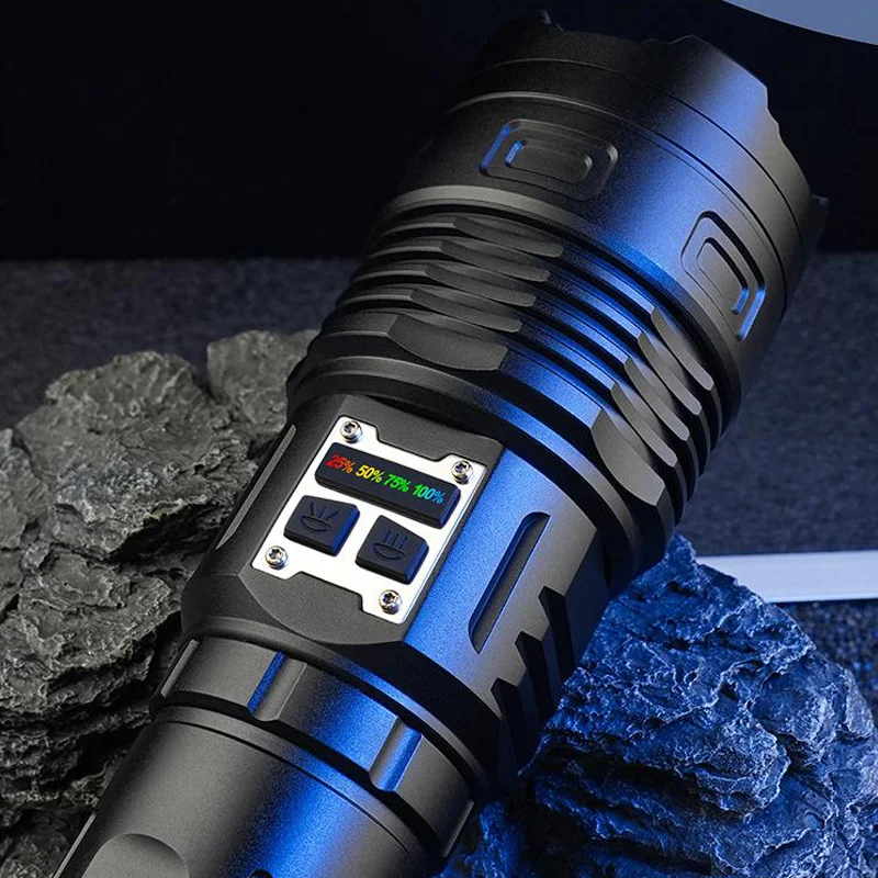 100000 High Lumens Rechargeable LED Flashlight Waterproof Tactical Handheld Large Flash Light Cob Light Source IP65 Emergencies