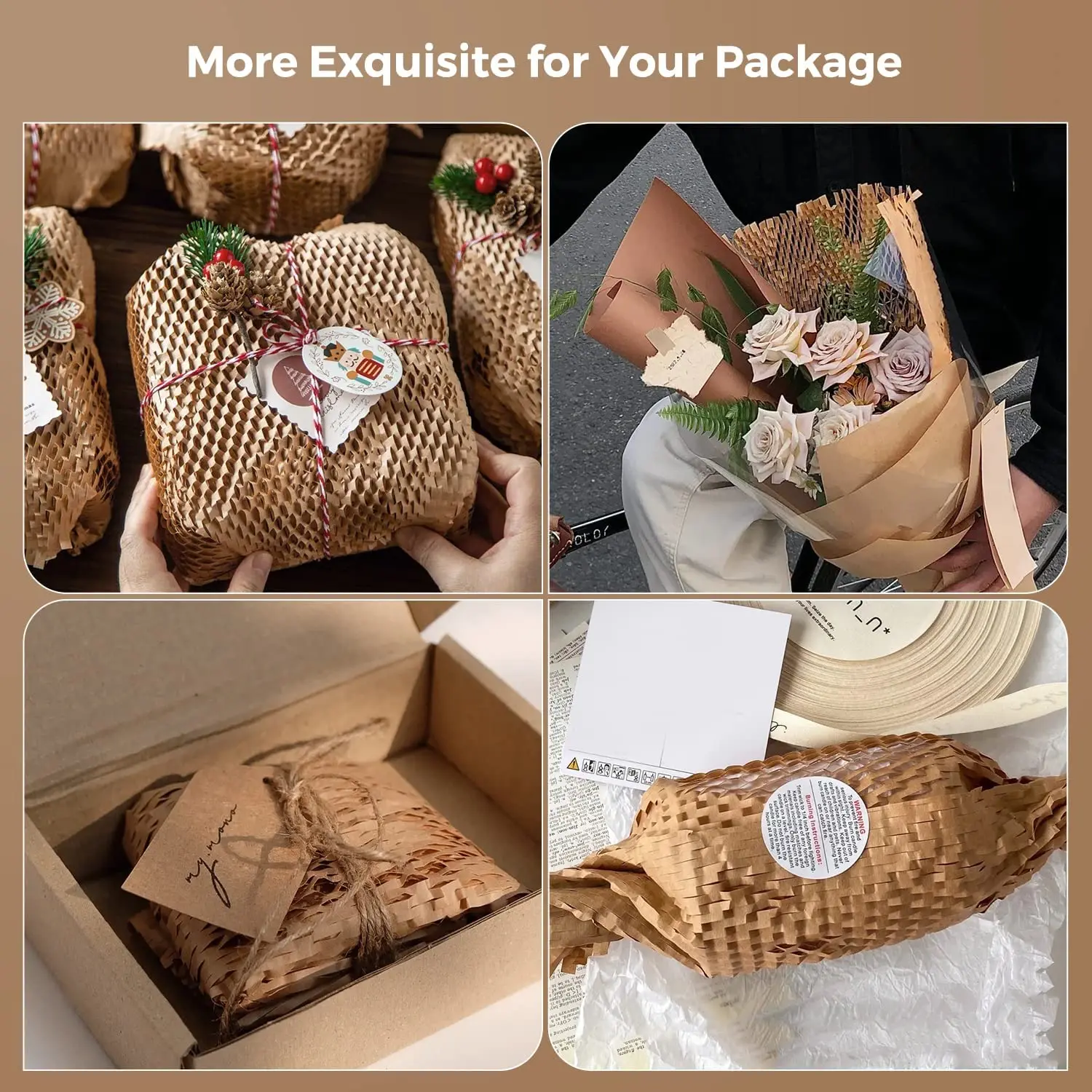 100% Recyclable Material Flexible Sturdy Honeycomb Packing Kraft Paper Packaging Roll Biodegradable Honey Comb Wrapping Paper