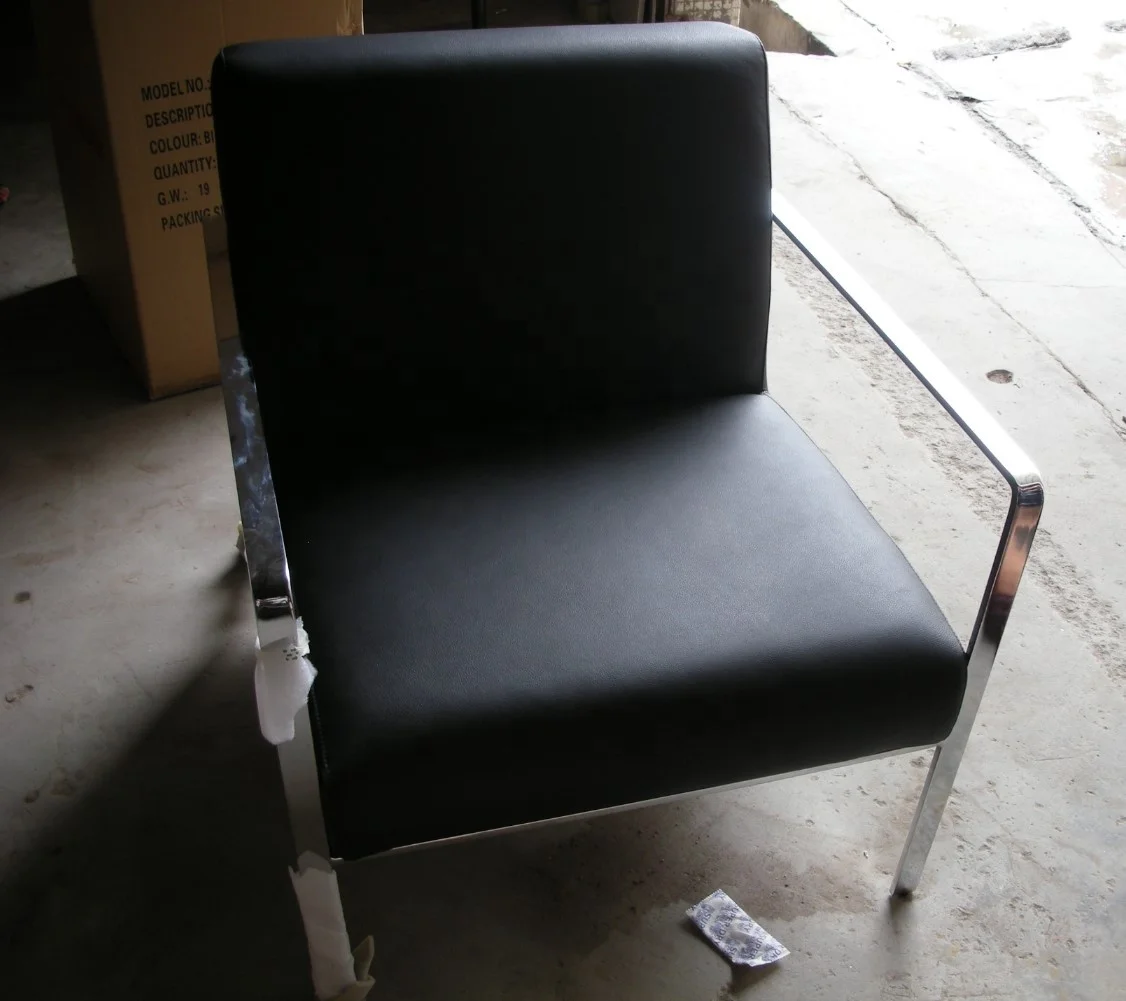 Modern Living Room Coffee Shop Hotel Lobby Armchair Stainless Steel Genuine Leather Fabric Lounge Single Sofa Accent Chair