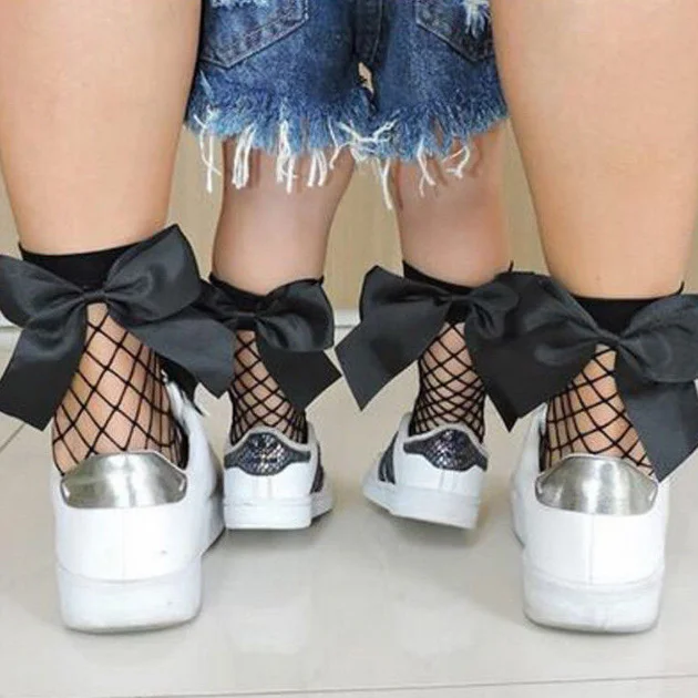 KS3141 Wholesale kids net socks cute bowknot design girls kids fish net socks