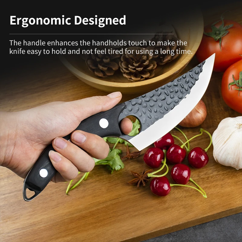 5inch Carbon Steel Pakka Wood Handle Meat 4Cr14Mov Cleaver slaughter knife Forged Boning Knife with Sheath