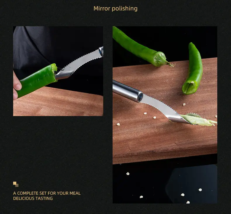 Stainless Steel pepper core Serrated Seed Remover stripper kitchen gadget corer