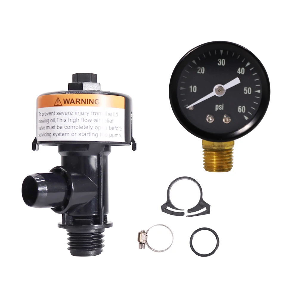 98209800 High Flow Manual Relief Valve/Air Relief Manual Valve Assembly with Black or Stainless steel Pressure Gauge