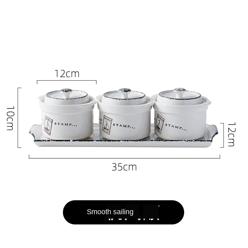 
Ceramic seasoning jar Set Combination of household creative salt jar three-piece set of chili jar kitchen 