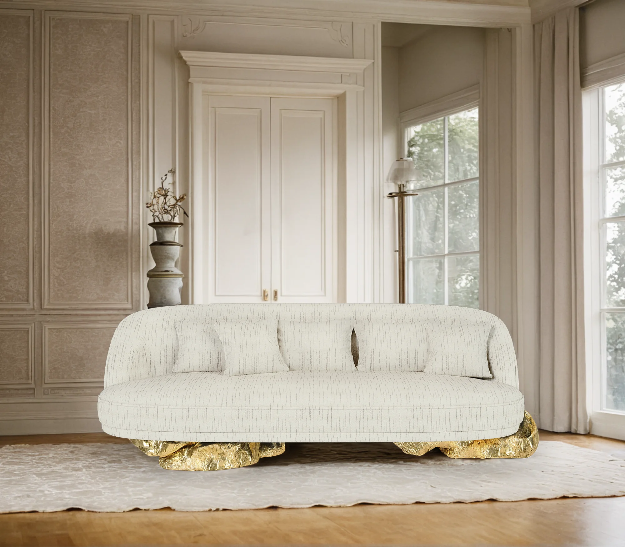 High quality brass base luxury black sofa villa home living room modern couch furniture